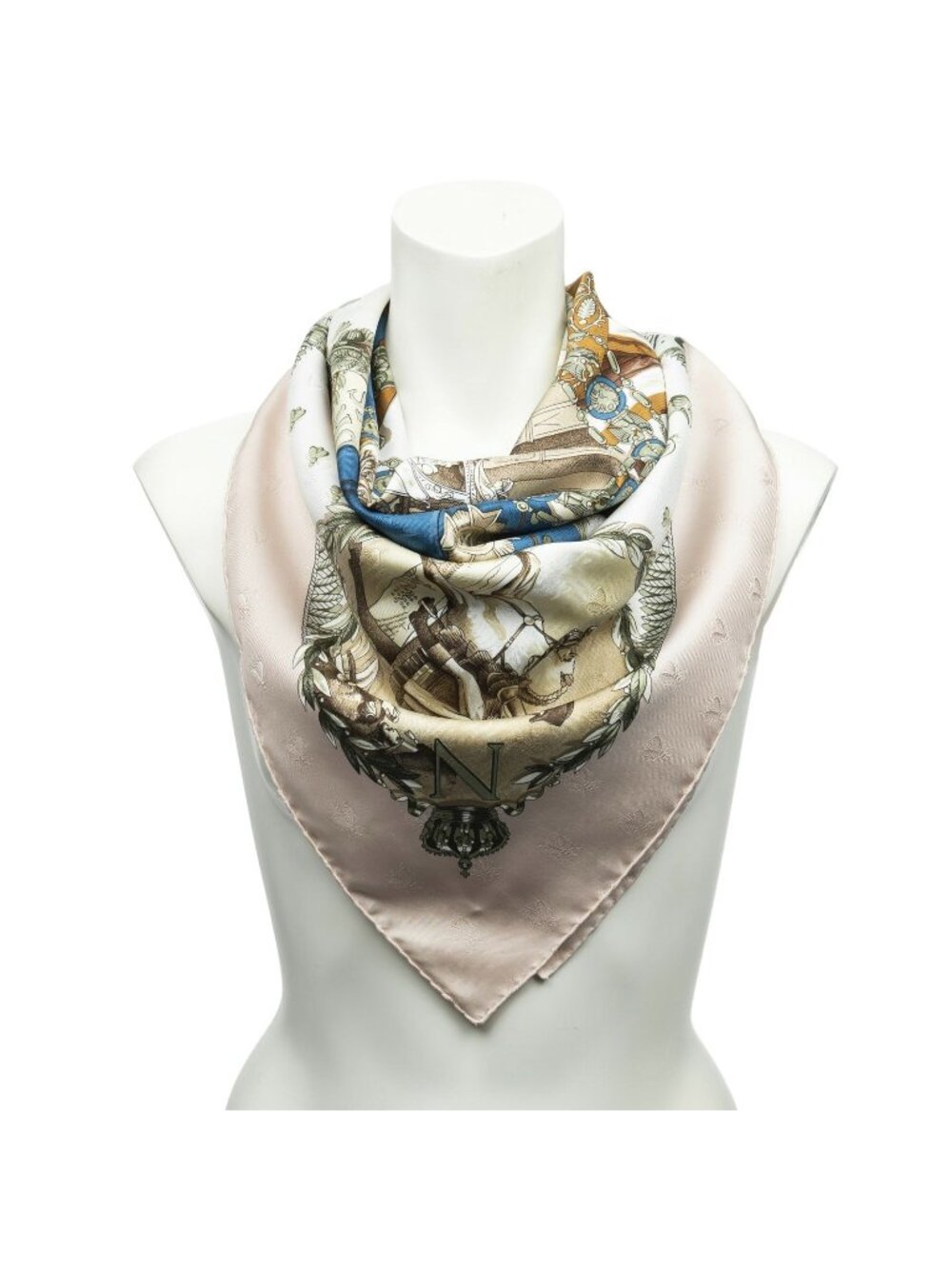 Hermes Scarf Light Pink Brown White Jacquard Silk